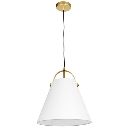 Dainolite Emperor 13in 1-Light Pendant | Contemporary Aged Brass and White Fabric | Kitchen & Dining Room | 13 x 13 x 11 in | Model EMP-111P-790-AGB