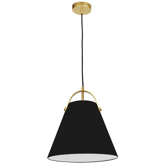 Dainolite Emperor 13in 1-Light Pendant | Contemporary Aged Brass and Black Fabric | Kitchen & Dining Room | 13 x 13 x 11 in | Model EMP-111P-797-AGB