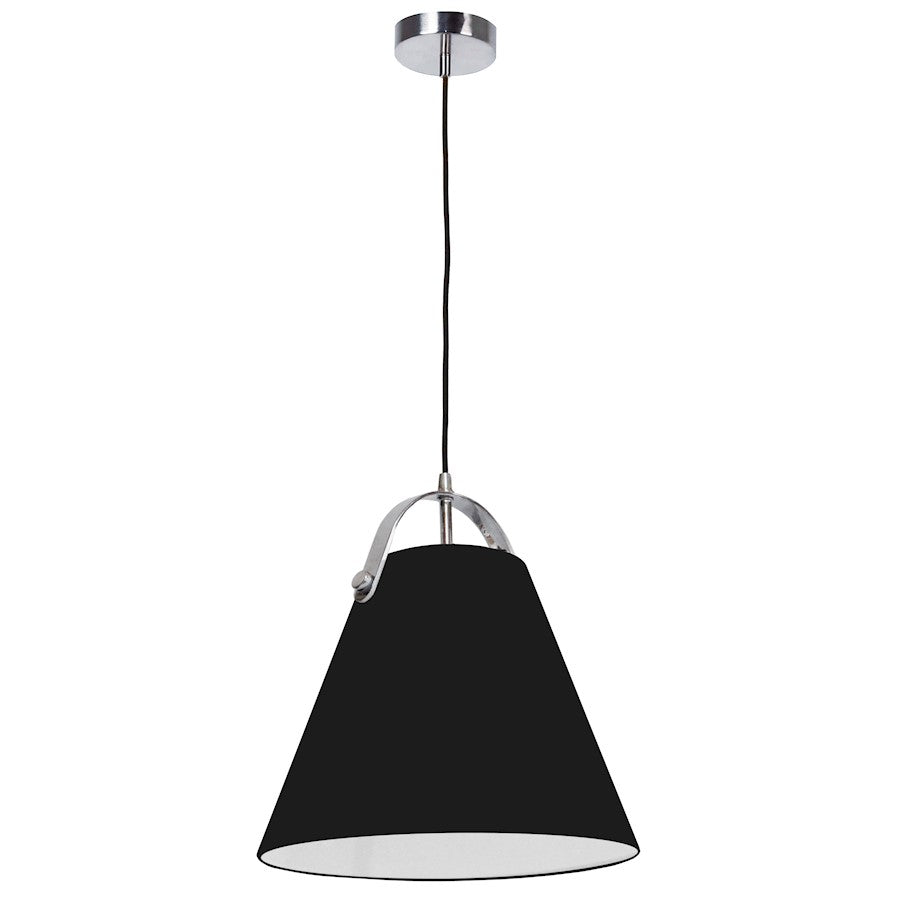 Dainolite Emperor 13in 1-Light Pendant | Contemporary Polished Chrome and Black Laminated Fabric | Kitchen Island & Dining Room | Model EMP-111P-797-PC