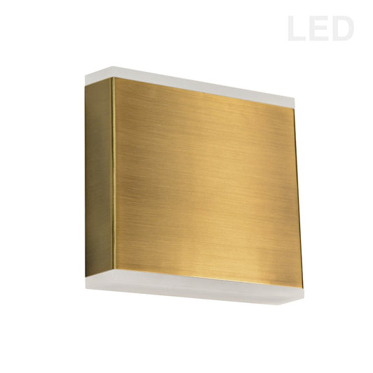 Dainolite Emery 5in 2-Light LED Sconce | Modern Aged Brass and Frosted Acrylic | Hallway & Bathroom | 5 x 2 x 5 in | Model EMY-550-5W-AGB