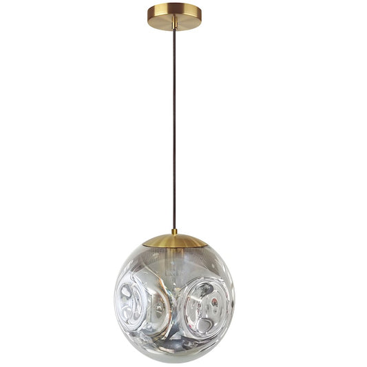 Dainolite Eris 10in 1-Light Pendant | Contemporary Smoke and Aged Brass Glass | Kitchen Island & Dining Room | 10 x 10 x 10 in | Model ERS-101P-AGB-SM