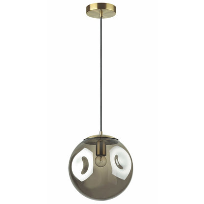 Dainolite Eris 10in 1-Light Pendant | Contemporary Smoke and Aged Brass Glass | Kitchen Island & Dining Room | 10 x 10 x 10 in | Model ERS-101P-AGB-SM