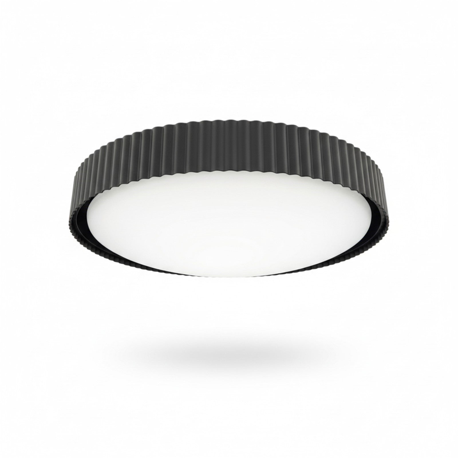 Dainolite Fabiana 18in 1-Light LED Flush Mount | Transitional Matte Black Metal and White Glass | Hallway & Bathroom Ceiling | 18 | Model FBN-1840LEDFH-MB