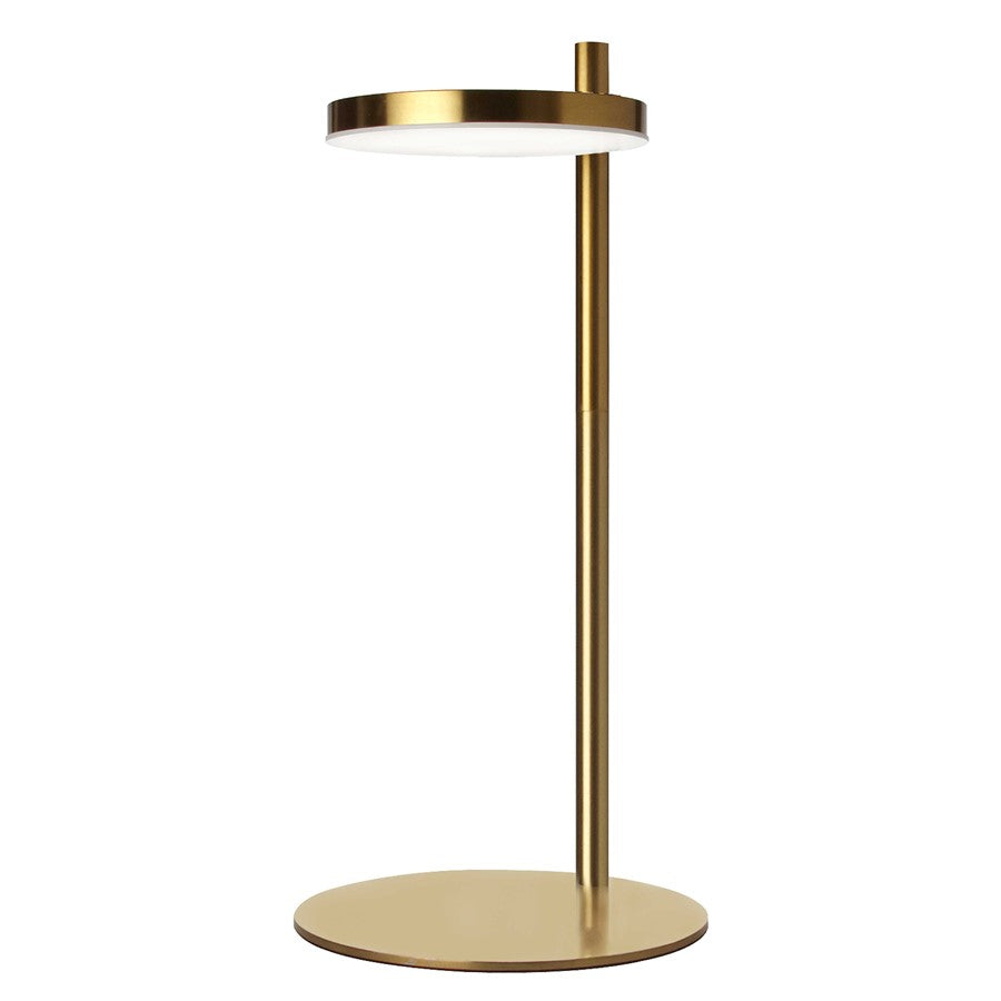 Dainolite Fia 15in 1-Light LED Table Lamp | Transitional Aged Brass Metal and White Acrylic Shade | Bedroom & Office Desk | Model FIA-1512LEDT-AGB