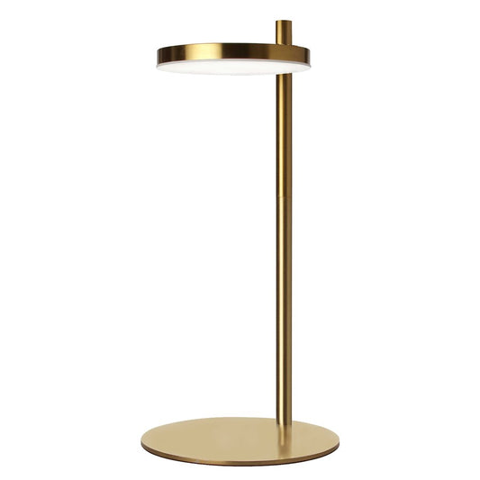 Dainolite Fia 15in 1-Light LED Table Lamp | Transitional Aged Brass Metal and White Acrylic Shade | Bedroom & Office Desk | Model FIA-1512LEDT-AGB