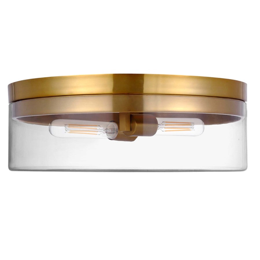 Dainolite Fiona 14in 2-Light Flush Mount | Contemporary Aged Brass and Clear Glass | Hallway & Bedroom Ceiling Light | Damp | Model FNA-142FH-AGB-CLR