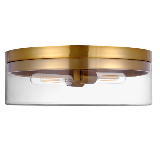 Dainolite Fiona 14in 2-Light Flush Mount | Contemporary Aged Brass and Clear Glass | Hallway & Bedroom Ceiling Light | Damp | Model FNA-142FH-AGB-CLR
