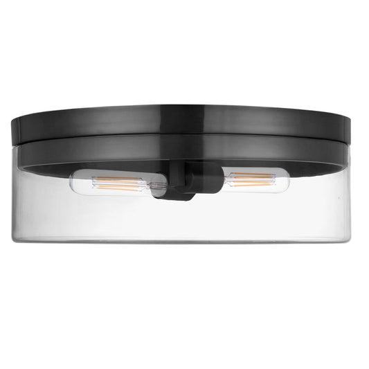 Dainolite Fiona 14in 2-Light Flush Mount | Contemporary Matte Black and Clear Glass | Hallway & Bedroom | 14 x 14 x 6 in | Model FNA-142FH-MB-CLR