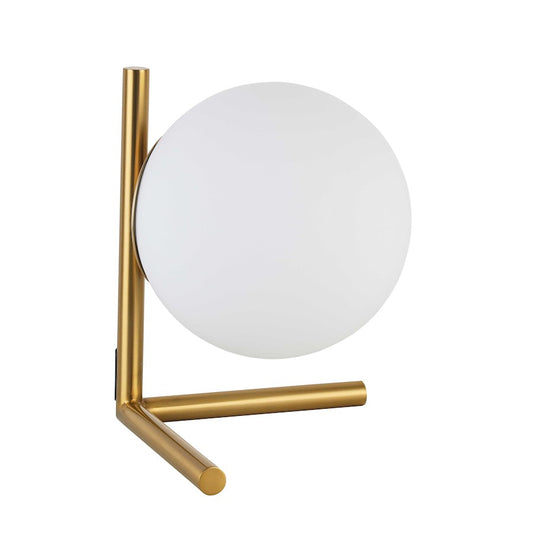Dainolite Folgar 9in 1-Light Table Lamp | Contemporary Aged Brass and Opal Glass | Bedroom & Living Room | 9 x 13 x 11 in | Model FOL-101T-AGB