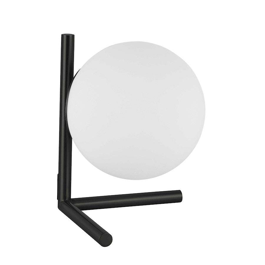 Dainolite Folgar 9in 1-Light Table Lamp | Contemporary Matte Black and Opal Glass | Bedroom & Living Room | 9 x 13 x 11 in | Model FOL-101T-MB