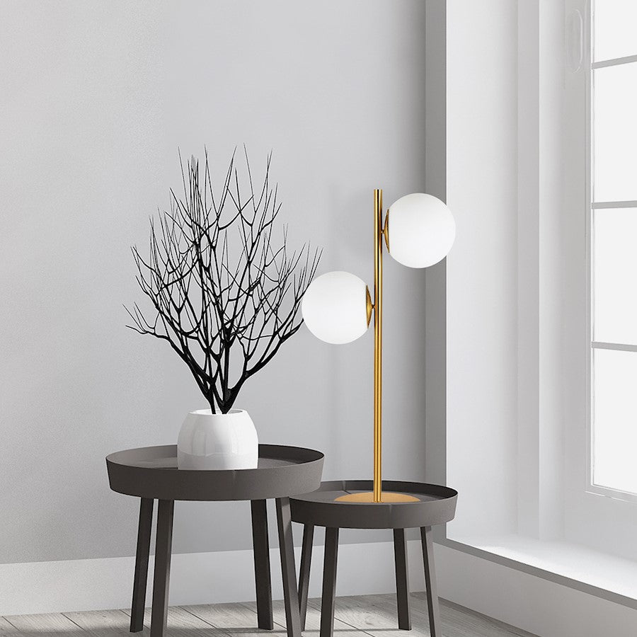 Dainolite Folgar 22in 2-Light Table Lamp | Contemporary Aged Brass and White Glass | Living Room & Bedroom Ambient Light | Model FOL-222T-AGB
