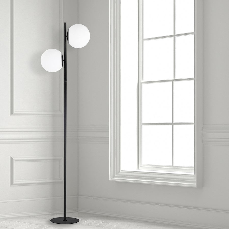 Dainolite Folgar 67in 2-Light Floor Lamp | Contemporary Matte Black and White Opal Glass | Living Room & Bedroom Ambient Light | Model FOL-662F-MB