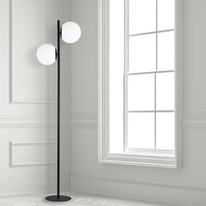 Dainolite Folgar 67in 2-Light Floor Lamp | Contemporary Matte Black and White Opal Glass | Living Room & Bedroom Ambient Light | Model FOL-662F-MB