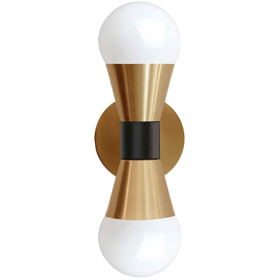 Dainolite Fortuna 2-Light Wall Sconce | Modern Aged Brass & Matte Black Metal | Living Room & Bedroom Accent | Model FOR-72W-AGB-MB