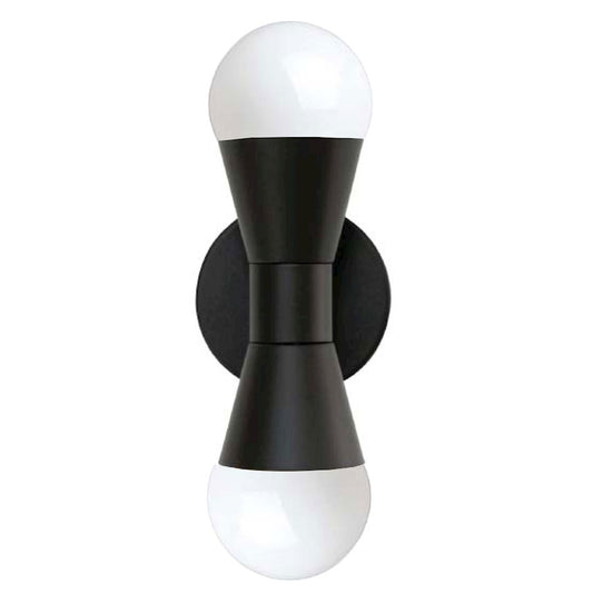 Dainolite Fortuna 2-Light Wall Sconce | Modern Matte Black Metal | Bathroom & Hallway Accent | 5.5 x 3.5 x 7.25 in | Model FOR-72W-MB