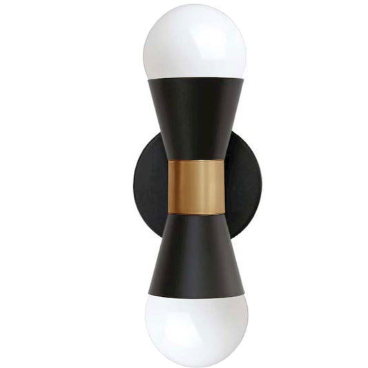 Dainolite Fortuna 2-Light Wall Sconce | Modern Matte Black and Aged Brass Metal | Bedroom & Hallway Accent | Model FOR-72W-MB-AGB