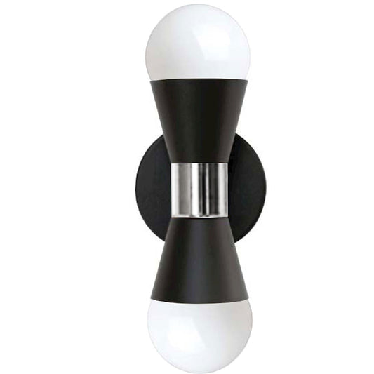 Dainolite Fortuna 2-Light Wall Sconce | Modern Matte Black Metal | Bedroom & Hallway Accent | 5.4 x 3.4 x 7.25 in | Model FOR-72W-MB-PC