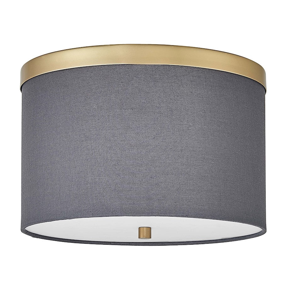 Dainolite Frederica 12in 2-Light Flush Mount | Contemporary Aged Brass and Grey Fabric | Bedroom & Office | Model FRD-122FH-AGB-GRY