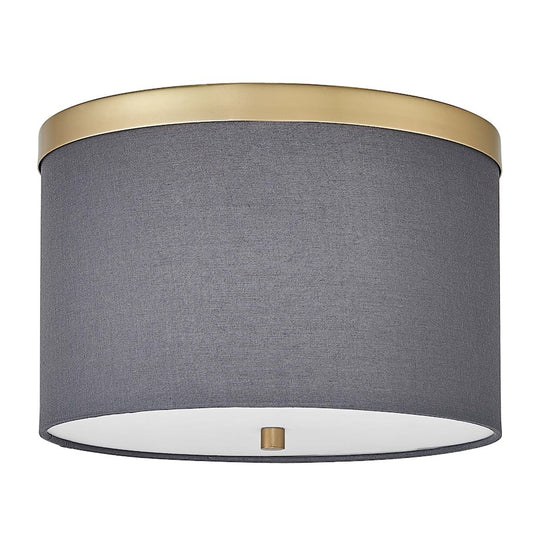 Dainolite Frederica 12in 2-Light Flush Mount | Contemporary Aged Brass and Grey Fabric | Bedroom & Office | Model FRD-122FH-AGB-GRY