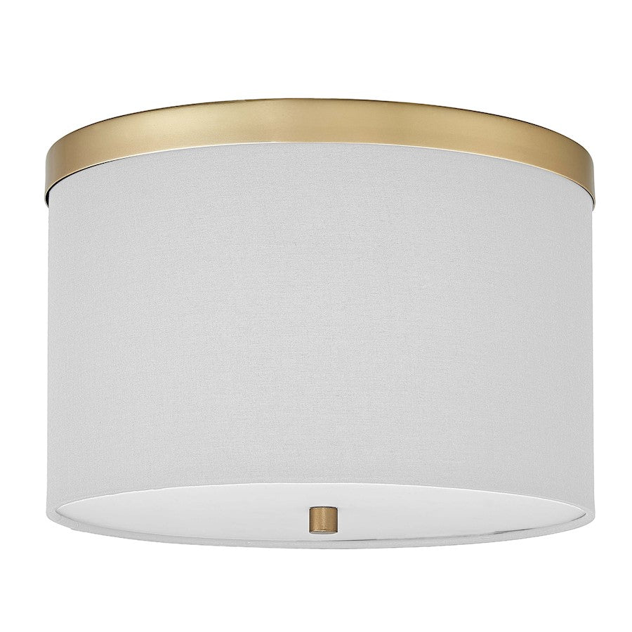 Dainolite Frederica 12in 2-Light Flush Mount | Contemporary Aged Brass and White Fabric | Bedroom & Office | Model FRD-122FH-AGB-WH