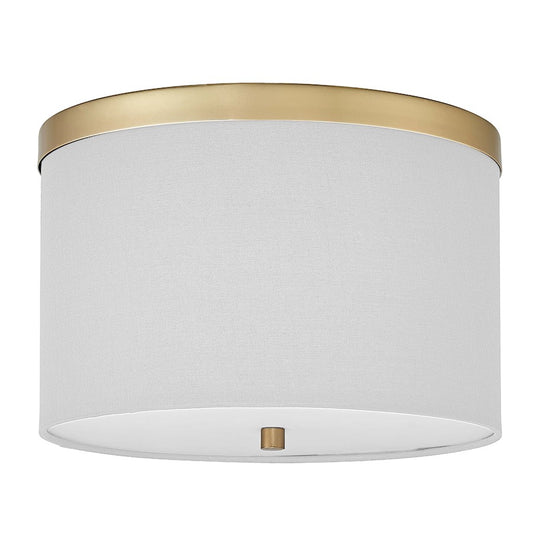 Dainolite Frederica 12in 2-Light Flush Mount | Contemporary Aged Brass and White Fabric | Bedroom & Office | Model FRD-122FH-AGB-WH