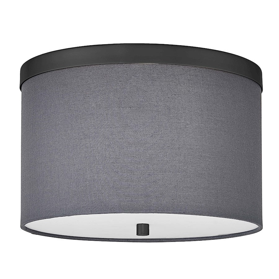 Dainolite Frederica 12in 2-Light Flush Mount | Contemporary Matte Black and Grey Fabric | Bedroom & Office | Model FRD-122FH-MB-GRY