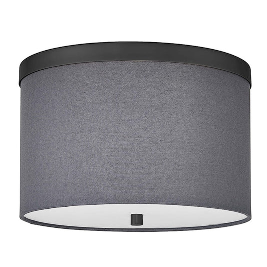Dainolite Frederica 12in 2-Light Flush Mount | Contemporary Matte Black and Grey Fabric | Bedroom & Office | Model FRD-122FH-MB-GRY