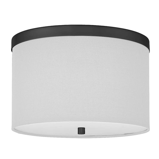 Dainolite Frederica 12in 2-Light Flush Mount | Contemporary Matte Black and White Fabric | Bedroom & Office | Model FRD-122FH-MB-WH