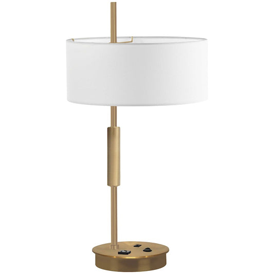 Dainolite Fitzgerald 14in 1-Light Table Lamp | Modern Aged Brass and White Fabric Drum | Living Room & Office Desk | Model FTG-261T-AGB-WH