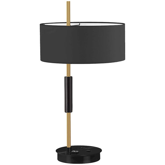 Dainolite Fitzgerald 14in 1-Light Table Lamp | Modern Matte Black and Aged Brass with Black Fabric Drum | Living Room | Model FTG-261T-MB-AGB-BK