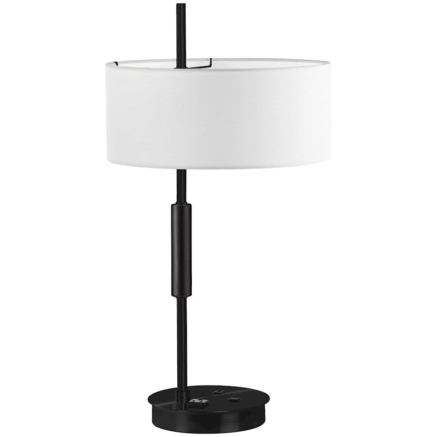 Dainolite Fitzgerald 14in 1-Light Table Lamp | Modern Matte Black and White Fabric Drum | Living Room & Office Desk | Model FTG-261T-MB-WH