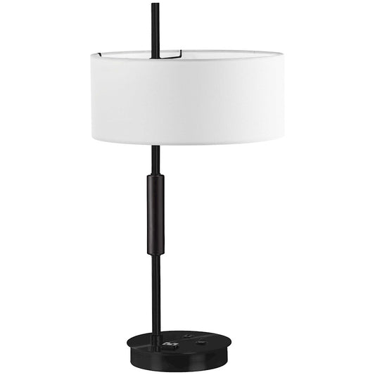 Dainolite Fitzgerald 14in 1-Light Table Lamp | Modern Matte Black and White Fabric Drum | Living Room & Office Desk | Model FTG-261T-MB-WH
