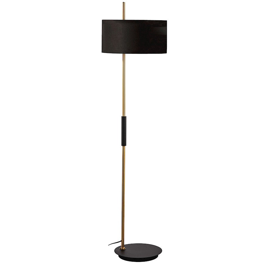 Dainolite Fitzgerald 16in 1-Light Floor Lamp | Modern Matte Black and Aged Brass with Black Fabric Drum | Living Room | Model FTG-622F-MB-AGB-BK