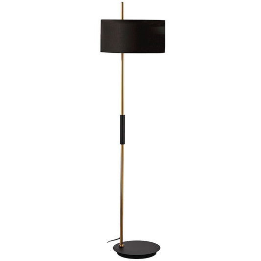 Dainolite Fitzgerald 16in 1-Light Floor Lamp | Modern Matte Black and Aged Brass with Black Fabric Drum | Living Room | Model FTG-622F-MB-AGB-BK