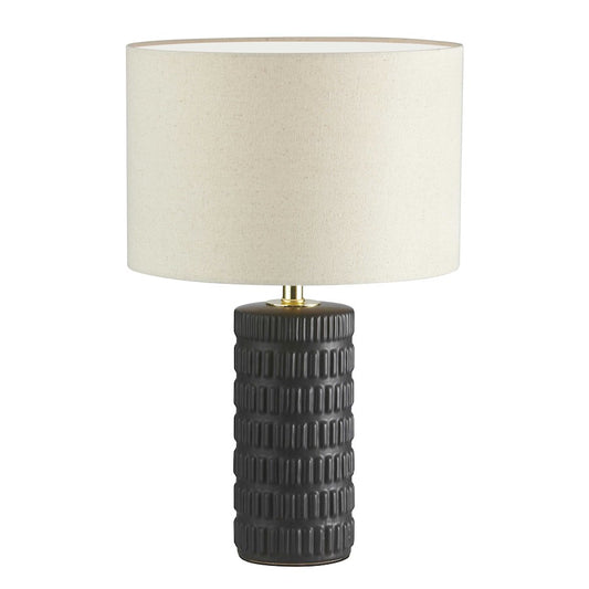 Dainolite Felicity 18in 1-Light Table Lamp | Contemporary Beige Fabric Shade and Matte Black Ceramic Base | Bedroom & Office | Model FTY-181T-MB-BG