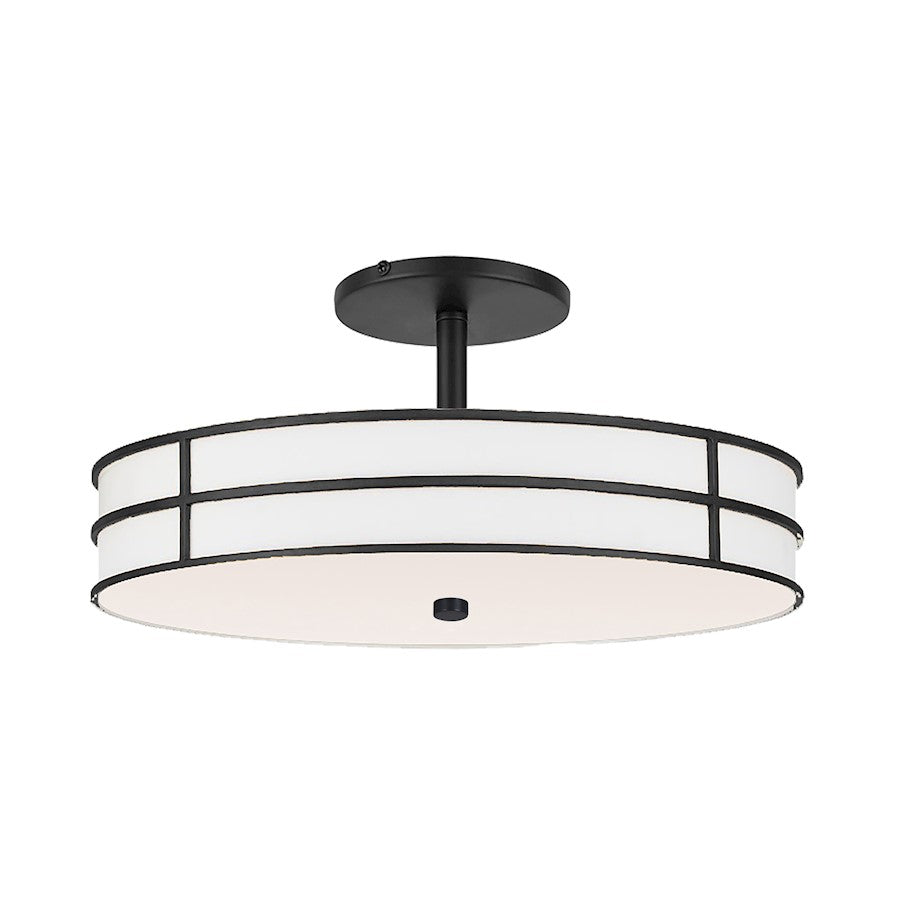 Dainolite Fulvia 16in 2-Light Semi-Flush Mount | Contemporary Matte Black and White Glass | Bedroom & Hallway | 16 x 16 x 4 in | Model FVA-162SF-MB