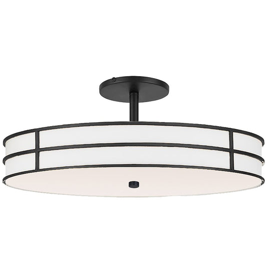 Dainolite Fulvia 20in 3-Light Semi-Flush Mount | Contemporary Matte Black and White Glass | Bedroom & Hallway | 20 x 20 x 4 in | Model FVA-203SF-MB