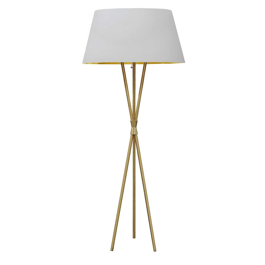 Dainolite Gabriela 26in 1-Light Floor Lamp | Transitional Aged Brass and White/Gold Fabric Shade | Living Room & Bedroom Reading | Model GAB-601F-AGB-692