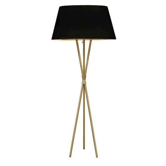 Dainolite Gabriela 26in 1-Light Floor Lamp | Transitional Aged Brass and Black/Gold Fabric Shade | Living Room & Bedroom Reading | Model GAB-601F-AGB-698
