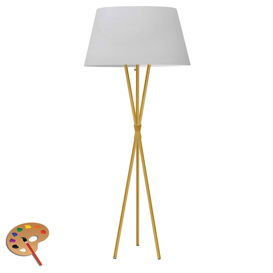 Dainolite Gabriela 62in Floor Lamp | Transitional Aged Brass Metal and White Fabric Shade | Living Room & Reading Nook | 150W | Model GAB-601F-AGB-WH