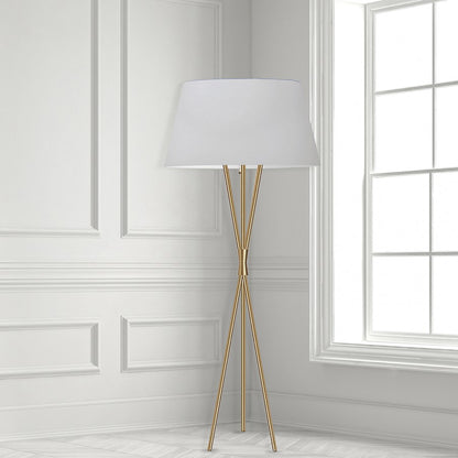 Dainolite Gabriela 62in Floor Lamp | Transitional Aged Brass Metal and White Fabric Shade | Living Room & Reading Nook | 150W | Model GAB-601F-AGB-WH