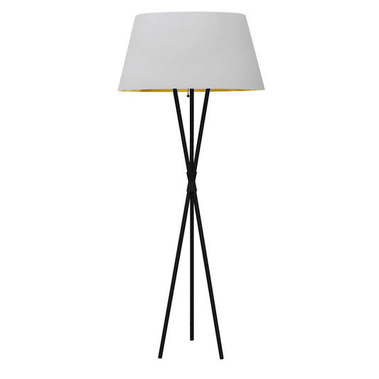 Dainolite Gabriela 26in 1-Light Floor Lamp | Transitional Matte Black Metal and White/Gold Fabric Shade | Living Room & Bedroom | Model GAB-601F-MB-692