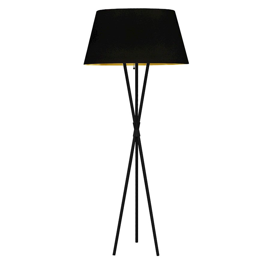 Dainolite Gabriela 26in 1-Light Floor Lamp | Transitional Matte Black and Black/Gold Fabric Shade | Living Room & Bedroom Reading | Model GAB-601F-MB-698