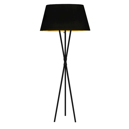 Dainolite Gabriela 26in 1-Light Floor Lamp | Transitional Matte Black and Black/Gold Fabric Shade | Living Room & Bedroom Reading | Model GAB-601F-MB-698