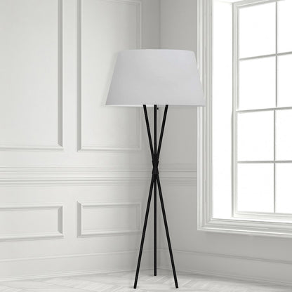 Dainolite Gabriela 62in Floor Lamp | Transitional Matte Black Metal and White Fabric Shade | Living Room & Reading Nook | 150W | Model GAB-601F-MB-WH