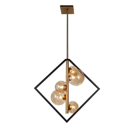 Dainolite Glasglow 20in 5-Light Pendant | Matte Black & Vintage Bronze and Champagne Glass | Dining Room & Kitchen Island | Model GLA-215P-MB-VB