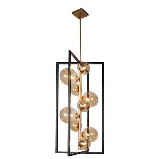 Dainolite Glasglow 16in 9-Light Pendant | Matte Black & Vintage Bronze and Champagne Glass | Dining Room & Open Living | Model GLA-309P-MB-VB