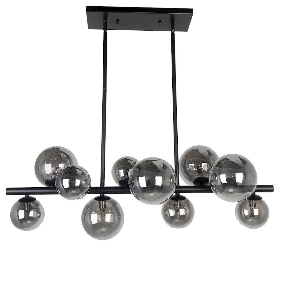 Dainolite Glasgow 31in 10-Light Horizontal Pendant | Matte Black and Smoked Glass | Dining Room & Kitchen Island | Model GLA-3110HP-MB