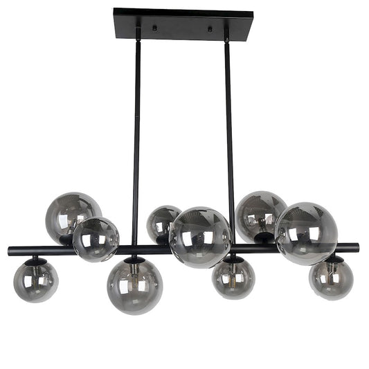 Dainolite Glasgow 31in 10-Light Horizontal Pendant | Matte Black and Smoked Glass | Dining Room & Kitchen Island | Model GLA-3110HP-MB
