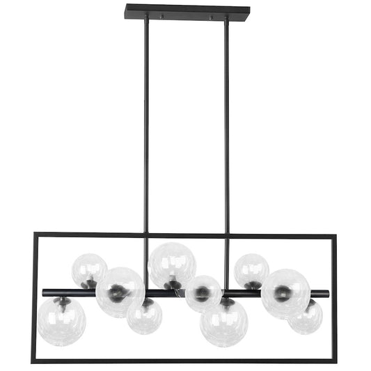Dainolite Glasgow 33in 10-Light Horizontal Pendant | Matte Black and Clear Glass | Kitchen Island & Dining Room | Model GLA-3310HP-MB-CLR
